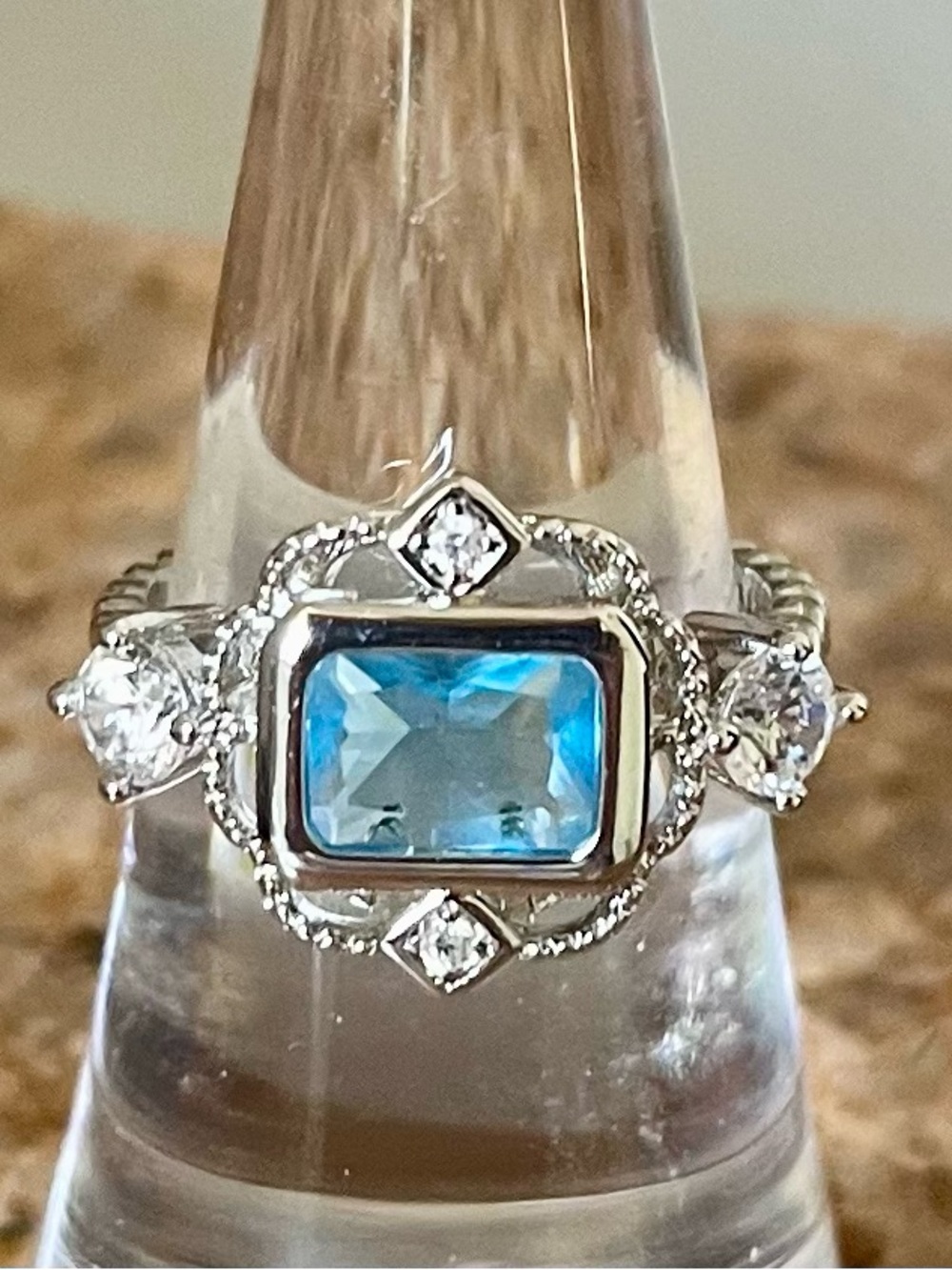 Bomb Party Southern Garden RBP3258 The Eloise Ring Blue Topaz on Rhodium HTF